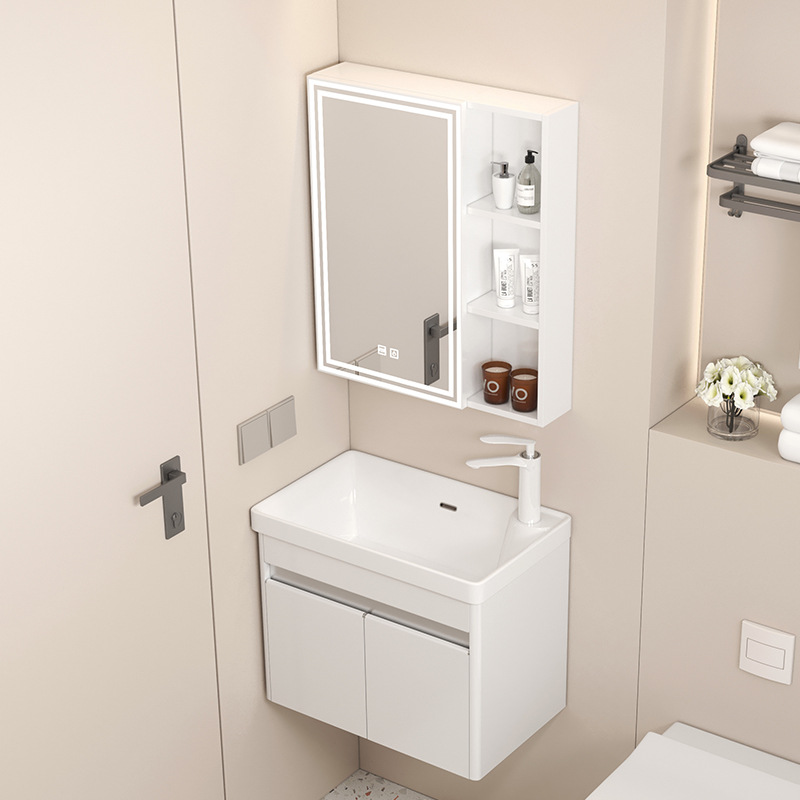 Cuerno redondeado de aluminio panal de aluminio espacio gabinete de baño cerámico todo en un gabinete lavabo combinación lavabo profundo lavabo