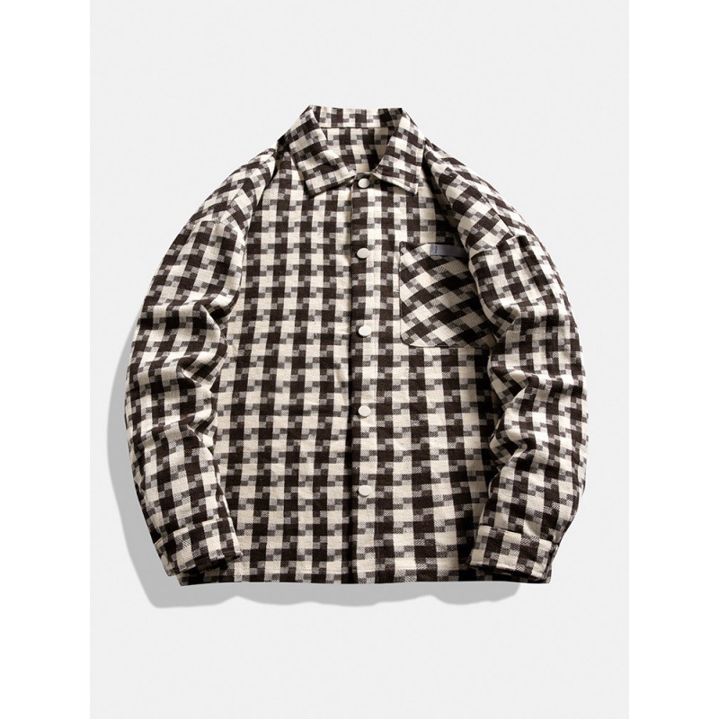 Hong Kong estilo retro camisa a cuadros chaqueta hombre primavera y otoño marca de moda alta sensación abrigo casual 23116