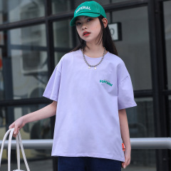 Summer 2024 New Korean Style Children's Clothing Ice Porcelain Cotton Letter Print Girls' Short Sleeve Popcorn Medium Kids' Short Sleeve Top Girls