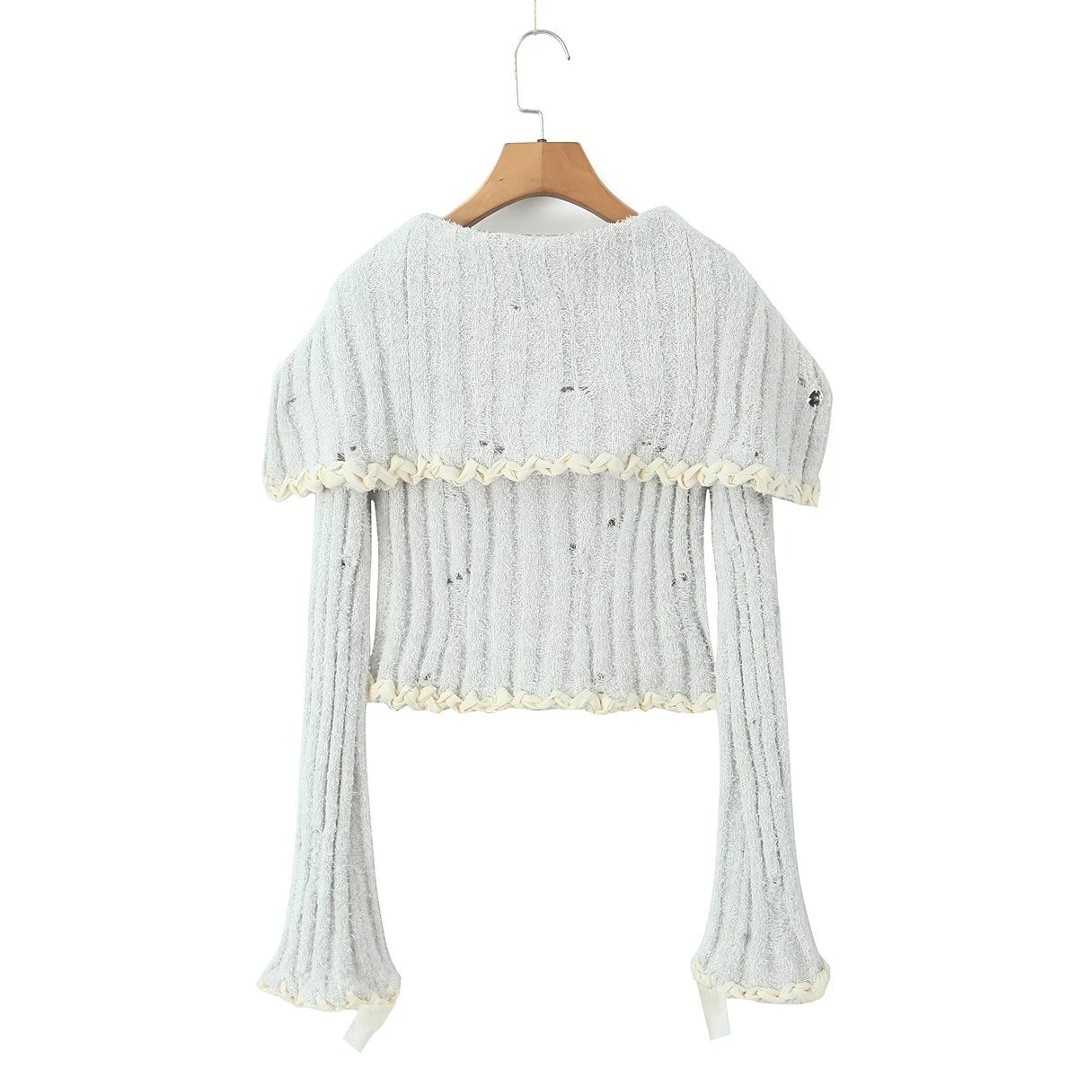 Autumn Two Color Handmade Rope Large Collared Sweater Rope Knitted Overskirt Sets