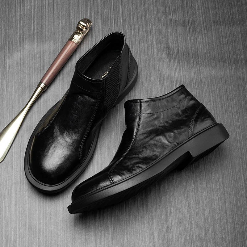 Прямые поставки с фабрики, ботинки челси, мужские ботинки из натуральной кожи со средним верхом без шнуровки и мягкой подошвой, повседневные универсальные ботильоны оптом