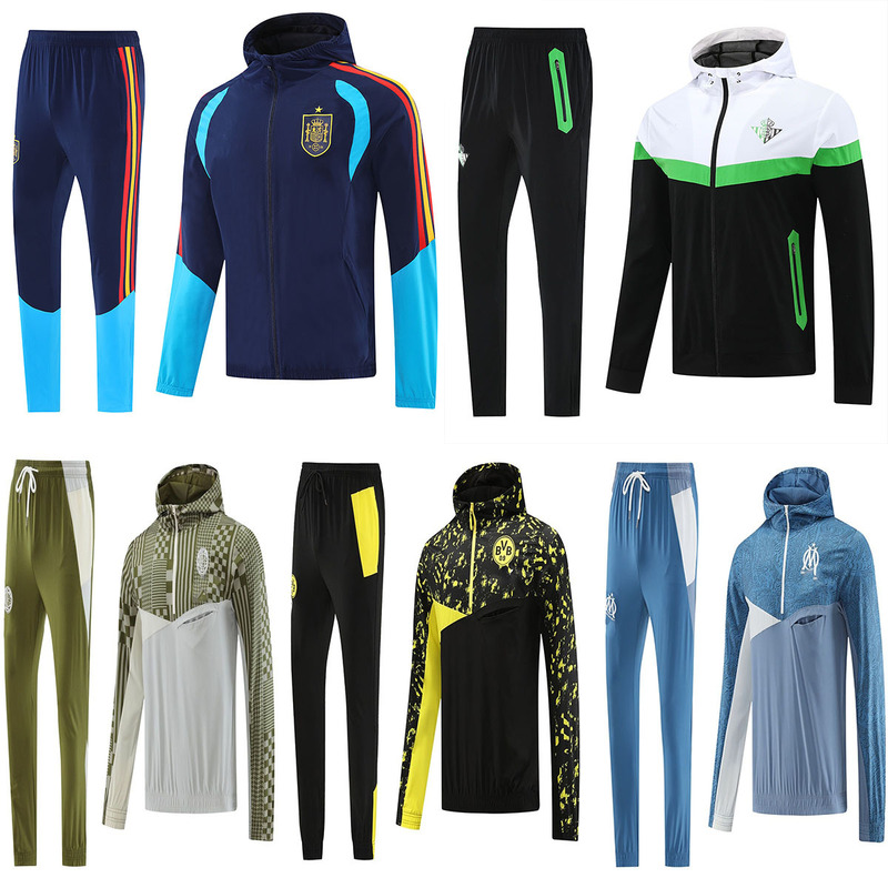 252627 New Football Uniform Windproof and Sunproof Hooded Windbreaker Set Pre-Game Sports Jacket, Bulk Purchase More Favorable