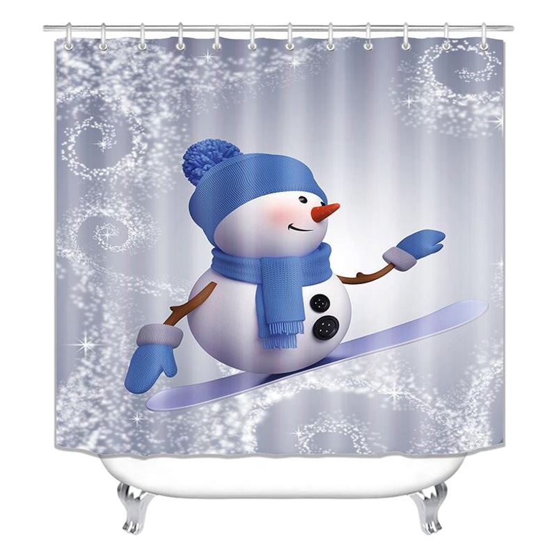 Suministro directo transfronterizo Impresión digital poliéster impermeable Navidad muñeco de nieve serie baño Cortina de ducha suministro directo de fábrica Cortina de ducha al por mayor