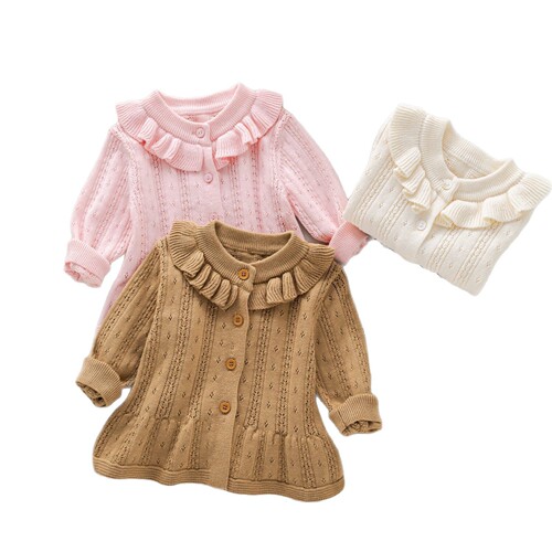 New Autumn/Winter Korean-style Three-color Girls' Knit Sweater for Infants and Babies, Warm and Versatile Top Coat, Wholesale