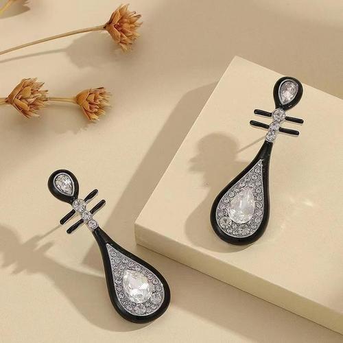 New Chinese Style Black Pearl Diamond Stud Earrings for Women, Elegant and Refined, Unique and Versatile, Lightweight Luxury and High-End, Ancient Style Accessory