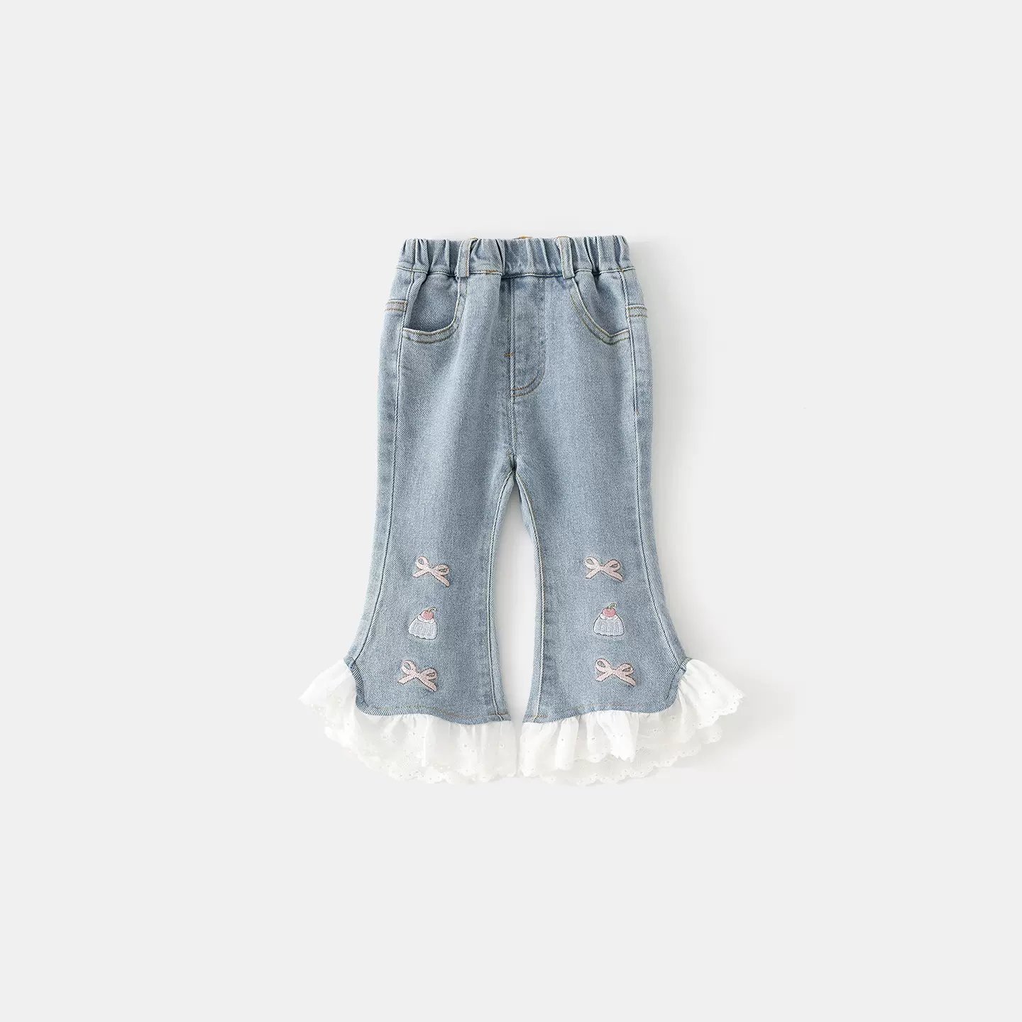 2026春季新款花边裤脚女童牛仔裤 甜美喇叭裤女宝宝裤子厂家批发