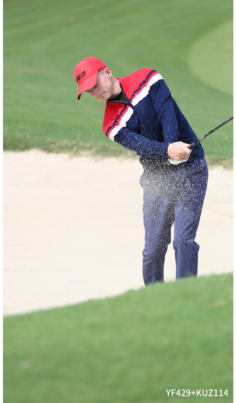 Áo len golf nam dài tay cổ đứng PGM phối màu giữ ấm — YF429-màu xanh hải quân, YF429-Màu đen chi tiết 7