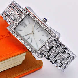 跨境新款时尚方形手表女士玫瑰金色气质韩系防水带钻腕表小额批发