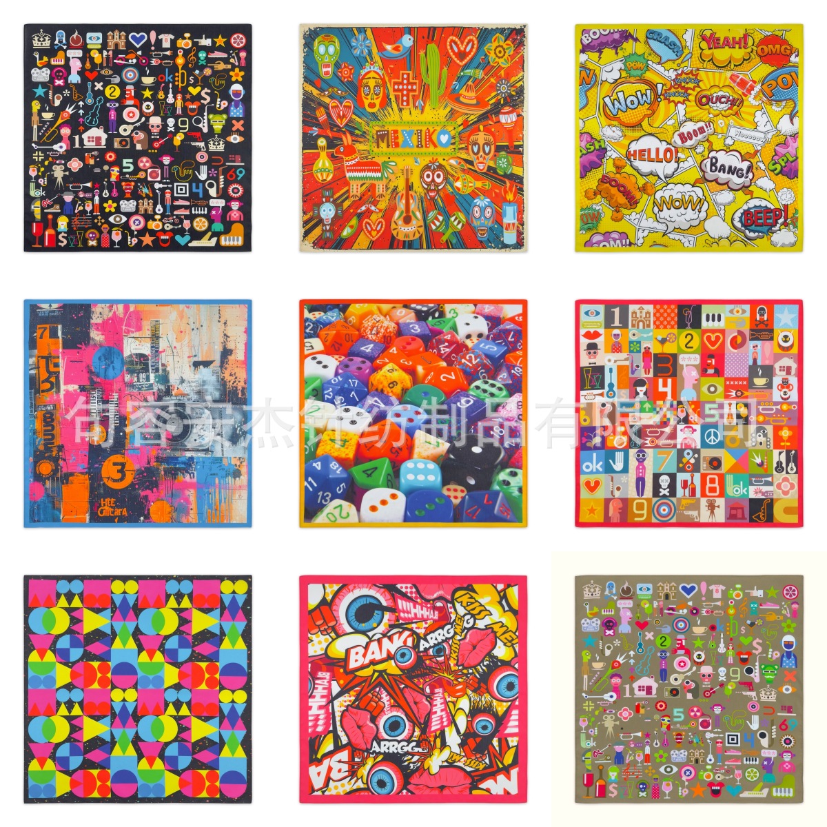 in stock Cotton 55CM Graffiti Style Printed Square Scarf vivienne Trendy Plaid Cotton Headscarf Punk Scarf
