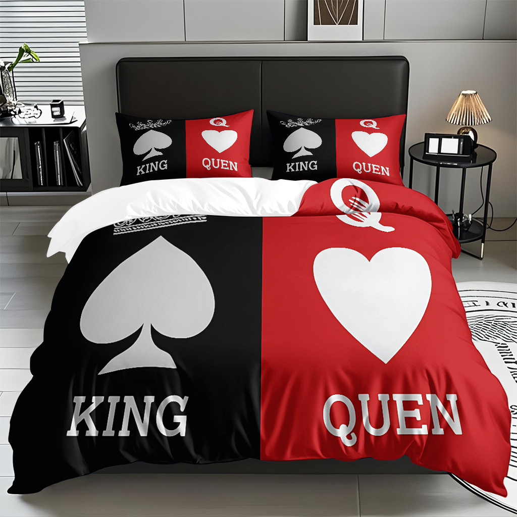 TEMU / JIT textil doméstico alfabeto digital impresión molido conjunto textil doméstico suave piel transpirable colcha cubierta de almohada combinación