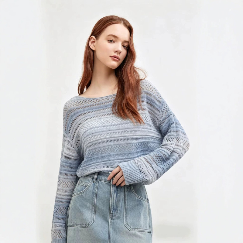Customized 2026 Spring New Gradient Color-Blocking Knit Sweater, Loose-Fitting Casual Versatile Women's Top Customized 2026 Spring New Gradient Color-Blocking Knit Sweater, Loose-Fitting Casual Versatile Women's Top