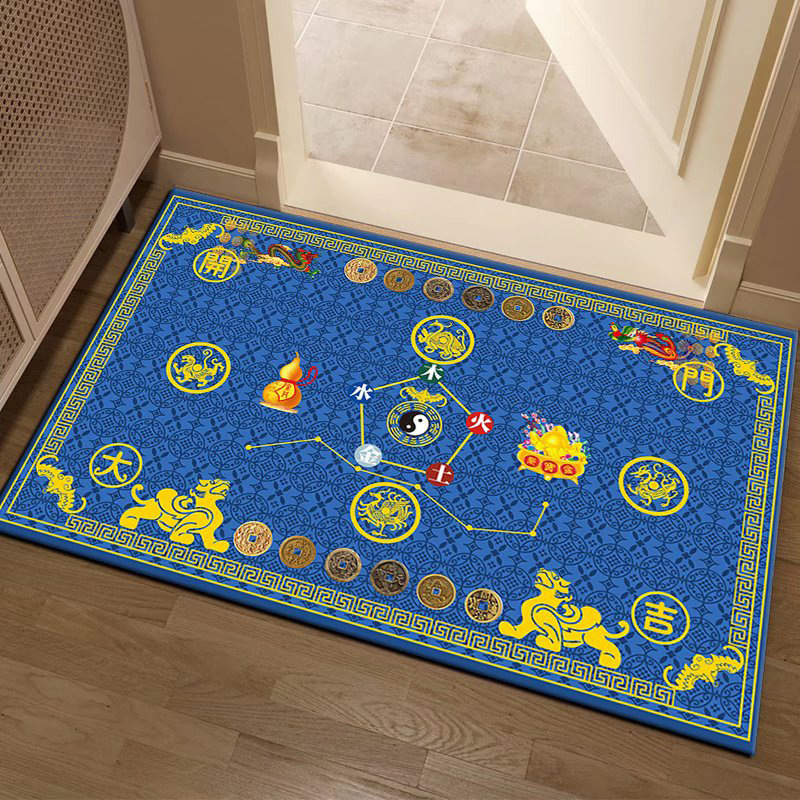 Chinese-style Dragon and Phoenix Bagua Five Elements Feng Shui Floor Mat for Living Room and Bedroom, Attracts Wealth and Fortune, Home Use, Waterproof and Washable