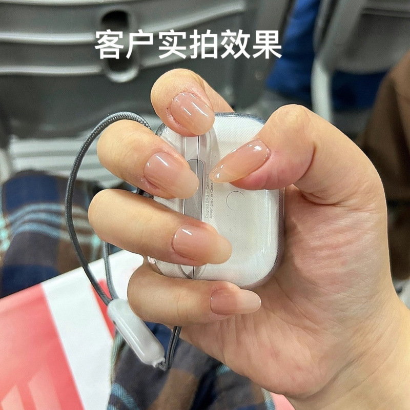 手作り超短楕円形ウェアラブルネイル、高級甘露寺華飛フェイスタッチホワイトヌードカラーイン|undefined