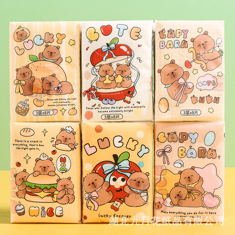 100% ネイティブ木材パルプかわいい漫画プリントハンカチ紙学生子供の小さなパックのペーパータオルポータブル柔軟なプレミアム製品|undefined