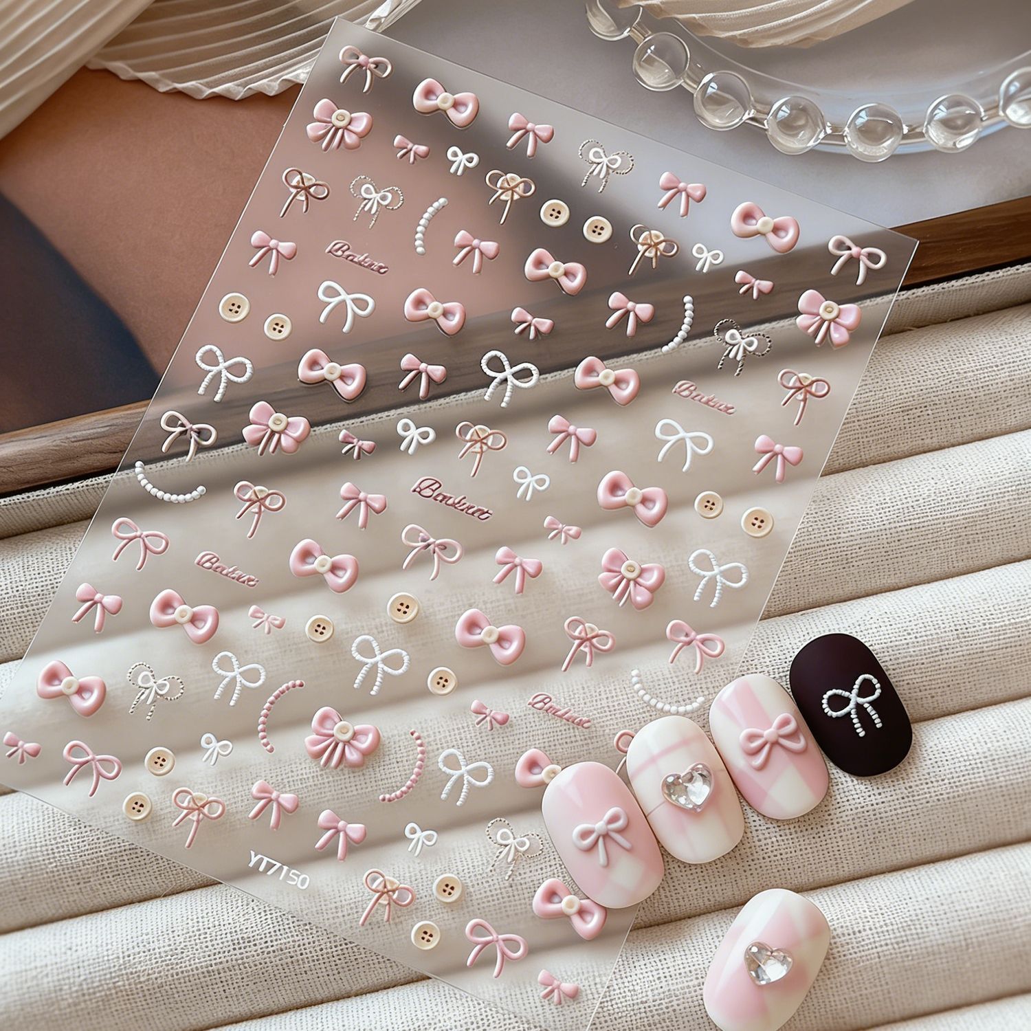 Fuchsia cute sticker for manicure with bow