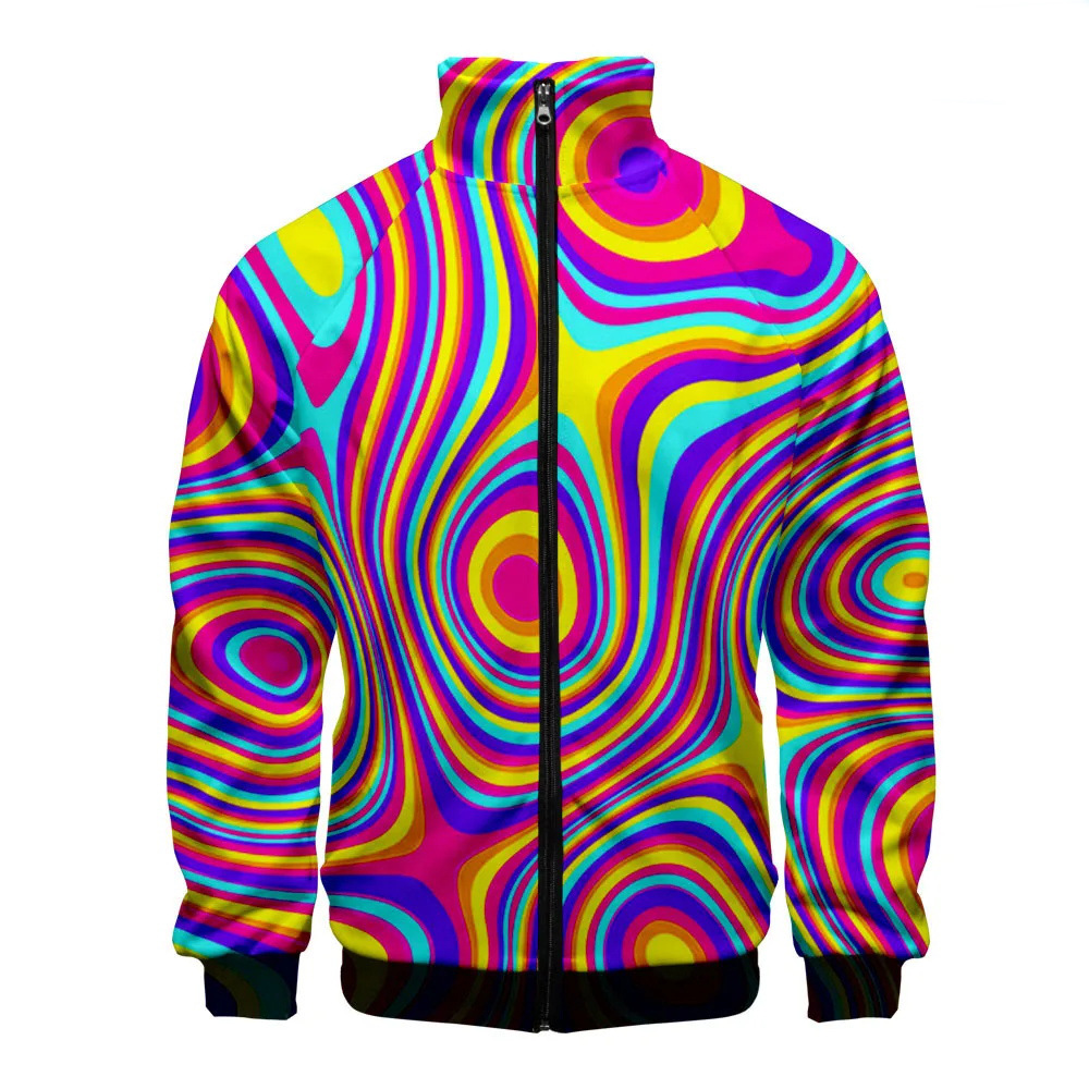 Temperamento colorido impresión digital 3d ventas directas de fábrica comercio exterior versión coreana de la chaqueta de cuello alto con cremallera delgada MF10