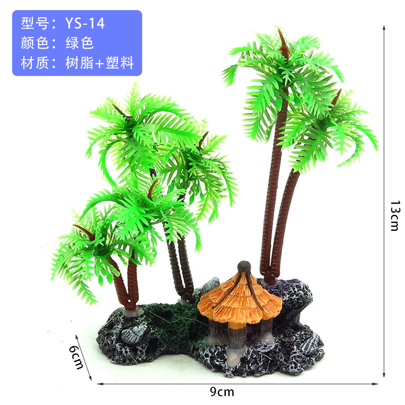 Suministros para mascotas simulación agua hierba sushi hotel bonsai accesorios pecera paisajismo plástico planta mesa de arena psicológica cocotero