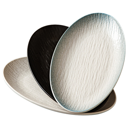 Stone grain quicksand fish plate household steamed fish plate oversized oval commercial tableware creative hotel porcelain ceramic restaurant
