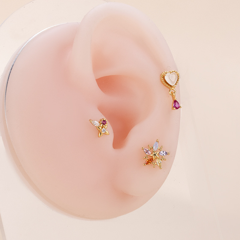Heart Shape, Butterfly Pattern Women'S Gender Fashion Style 1 Piece 316L Stainless Steel Copper Zircon Ear Cartilage Rings & Studs Heart Shape Butterfly Waterproof Non Tarnish Surgical Steel Women'S