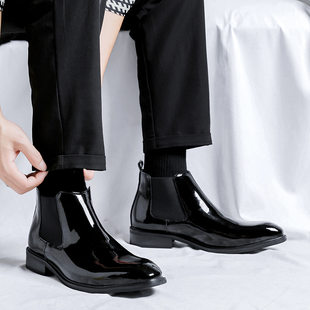 Martens, demi-season trend universal chelsea English style made of patent leather pointed-toe, Korean style, British style, height increasing