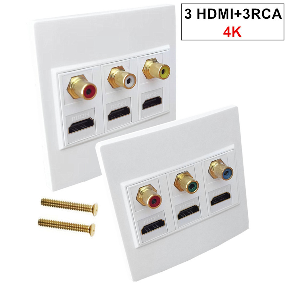 86mm面板3口HDMI+3RCA音视频高清4K1080P 60HZ多媒体墙插壁插面板