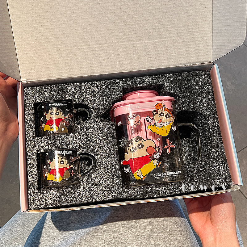 クレヨンしんちゃん ジョイントガラス コールドケトル ティーポット カップセット 家庭用ウォーターカップ コールドケトル 誕生日プレゼント|undefined