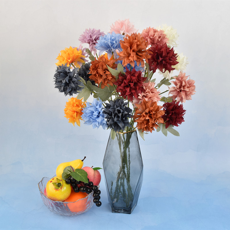 Artificial Chrysanthemum 3-Pronged Thorn Ball, Ping Pong Chrysanthemum, African Chrysanthemum Manufacturer Wholesale Wedding Decoration Flowers, Home Decoration Ornaments, Artificial Flowers