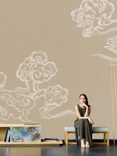 新中式復古祥雲壁紙電視背景牆紙卧室辦公室牆布裝飾餐廳壁畫壁布