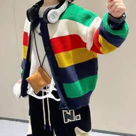 绿色伴侣儿童针织开衫男童毛衣外套春秋季洋气男宝宝春装小童上衣