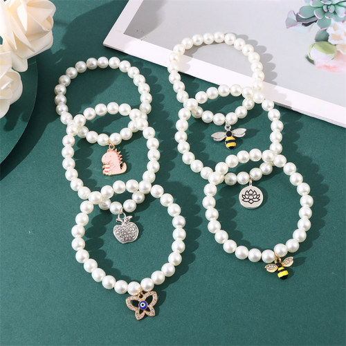 European and American cross-border hot selling pure white imitation pearl bracelet party 6 8 10 ladies casual style pearl elastic rope bracelet