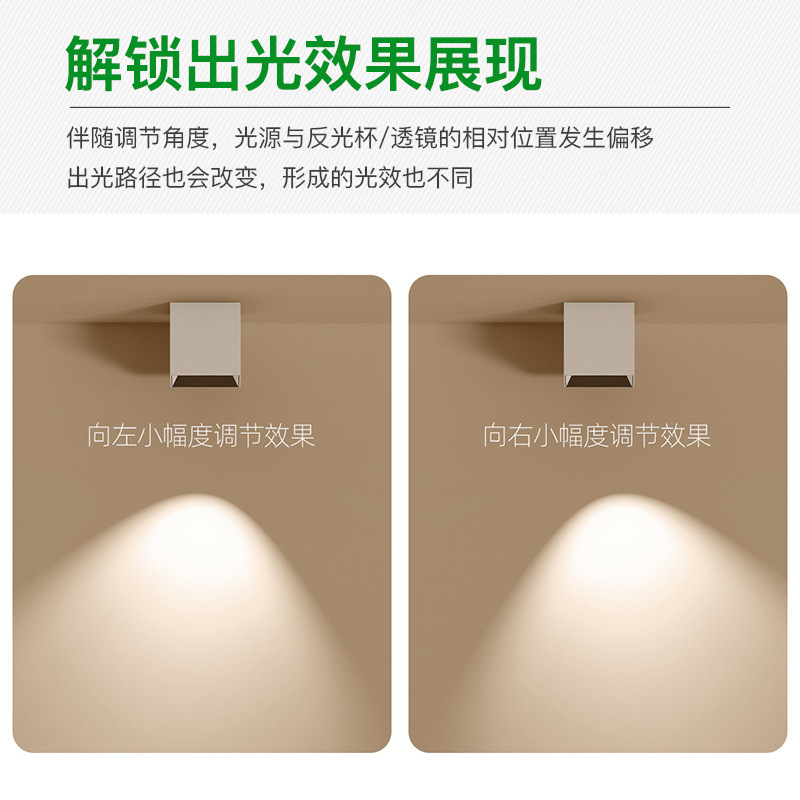 360度可旋转明装射灯led灯背景墙装饰画玄关客厅方形免开孔7W筒灯|undefined