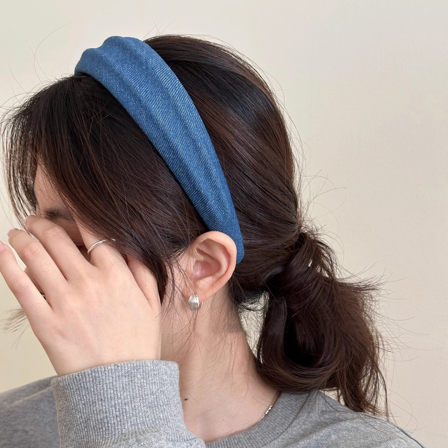 F116-3 # Dark blue denim headband
