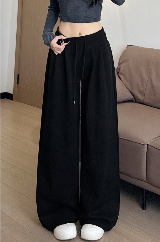 黑色运动裤女秋2025新款小个子慵懒宽松显瘦阔腿裤垂感直筒拖地裤|undefined