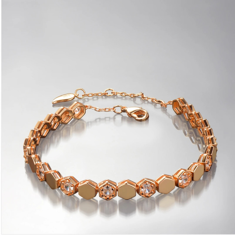 Light Luxury High-end Honeycomb Inlaid Mosan Diamond Bracelet Thick Gold Electroplated Diamond Geometric Honeycomb Seiko Luxury Jewelry