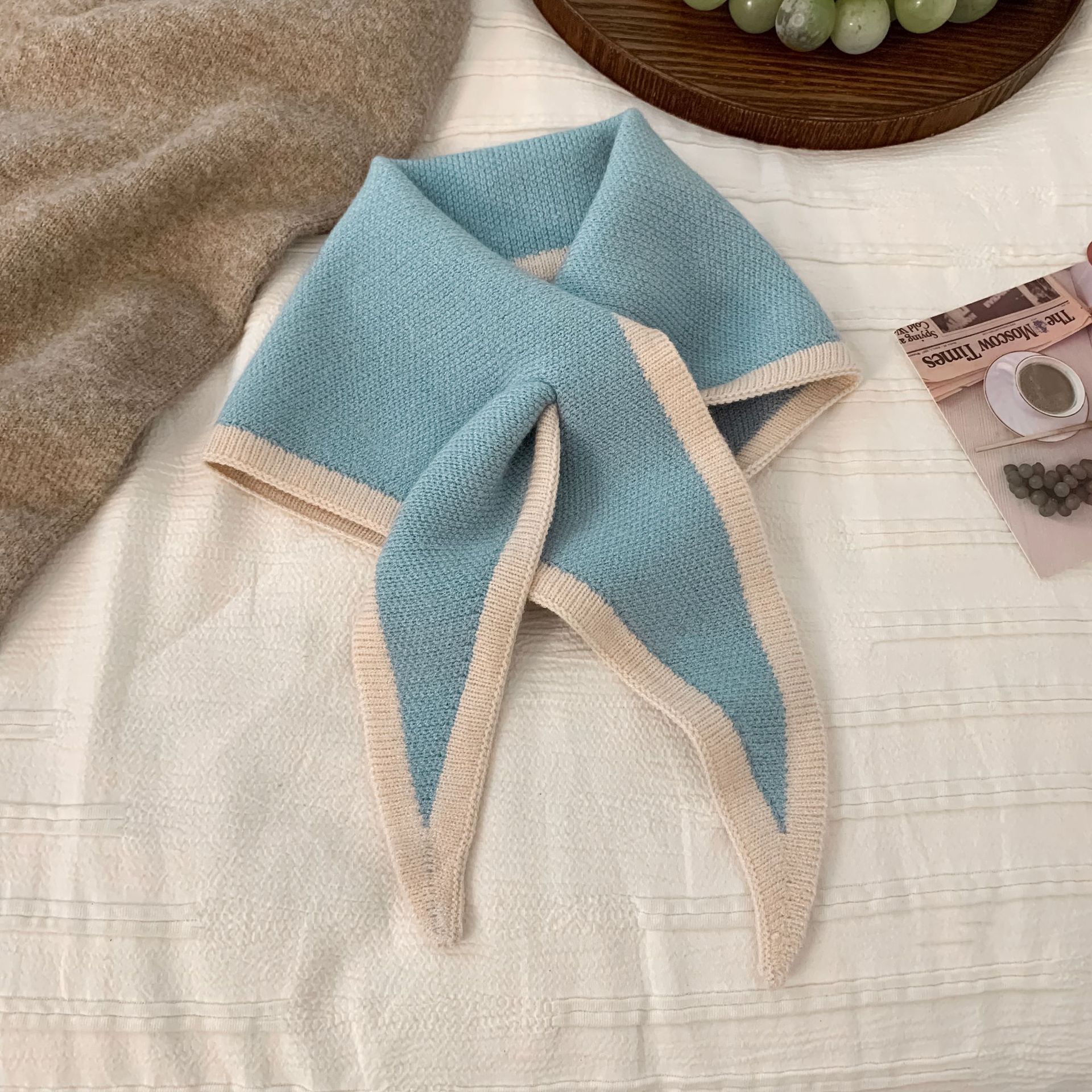 Bufanda pequeña de lana de punto – estilo coreano, cuello dulce cruzado, cálida, otoño e invierno