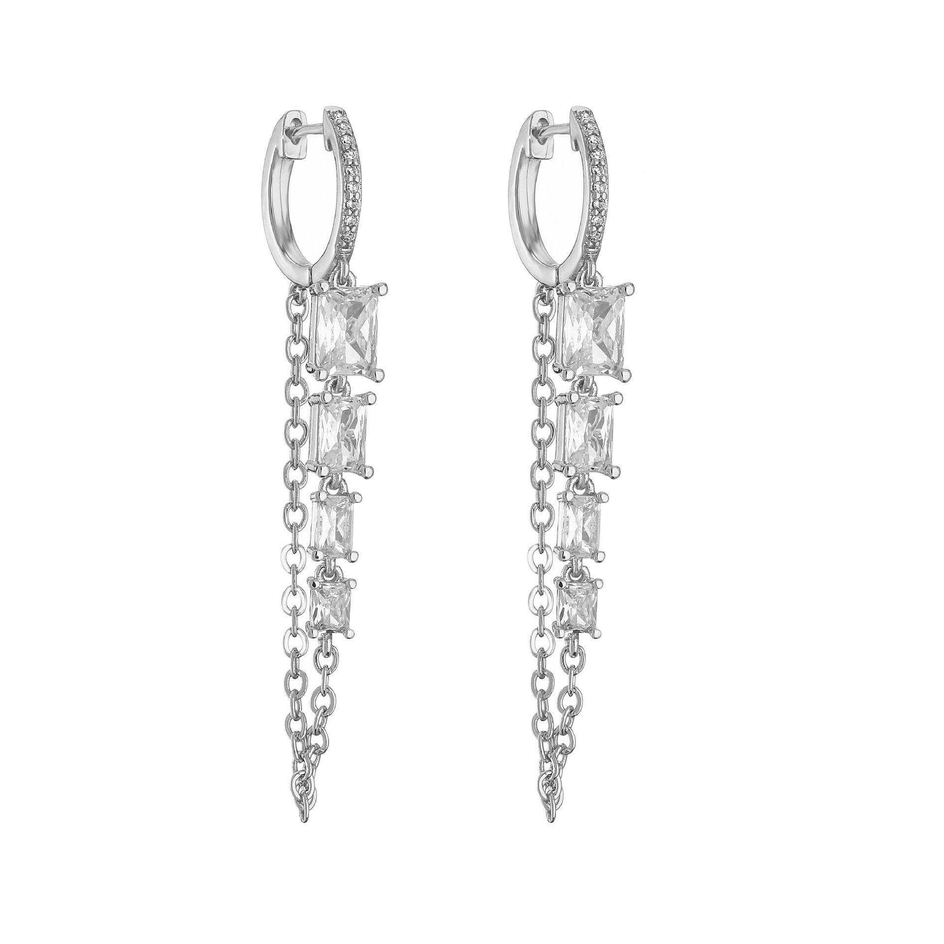 Women'S Gender 1 Pair Simple Style Shiny Rectangle Chain Inlay Copper Zircon Drop Earrings