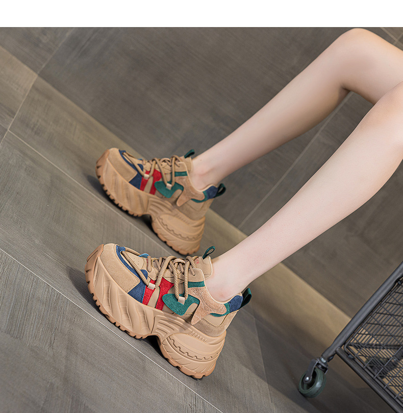Giày sneaker nữ đế dày phong cách retro mùa thu 2025, tăng chiều cao — M2955 màu đen, M2955 Kaki chi tiết 20