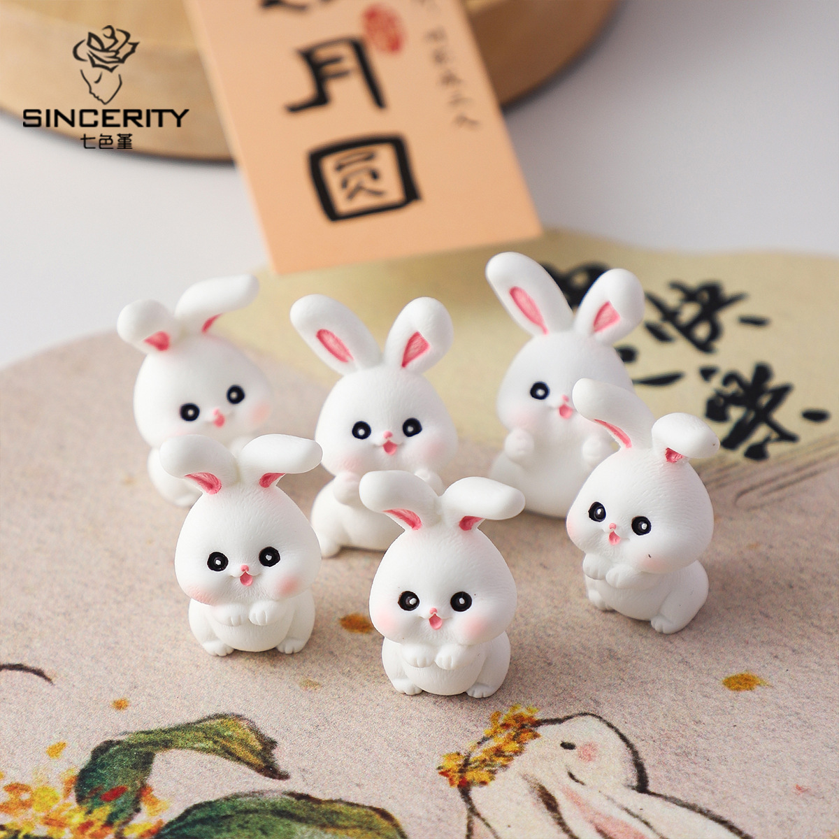 Nuevo Festival del Medio Otoño de resina de conejo colgante decoración caja de regalo embalaje de regalo DIY material florista