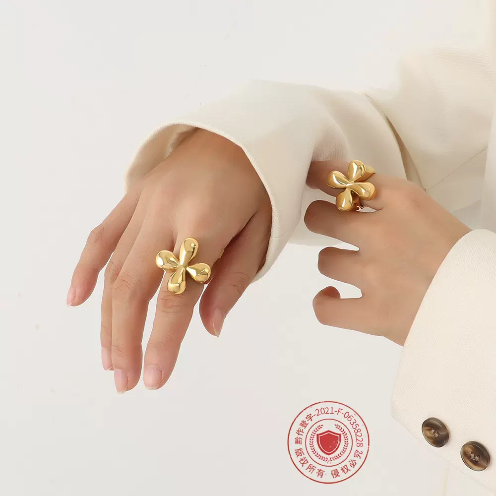 法式跨境热销时尚复古做旧铸造戒指 钛钢戒指镀18K真金指戒尾戒