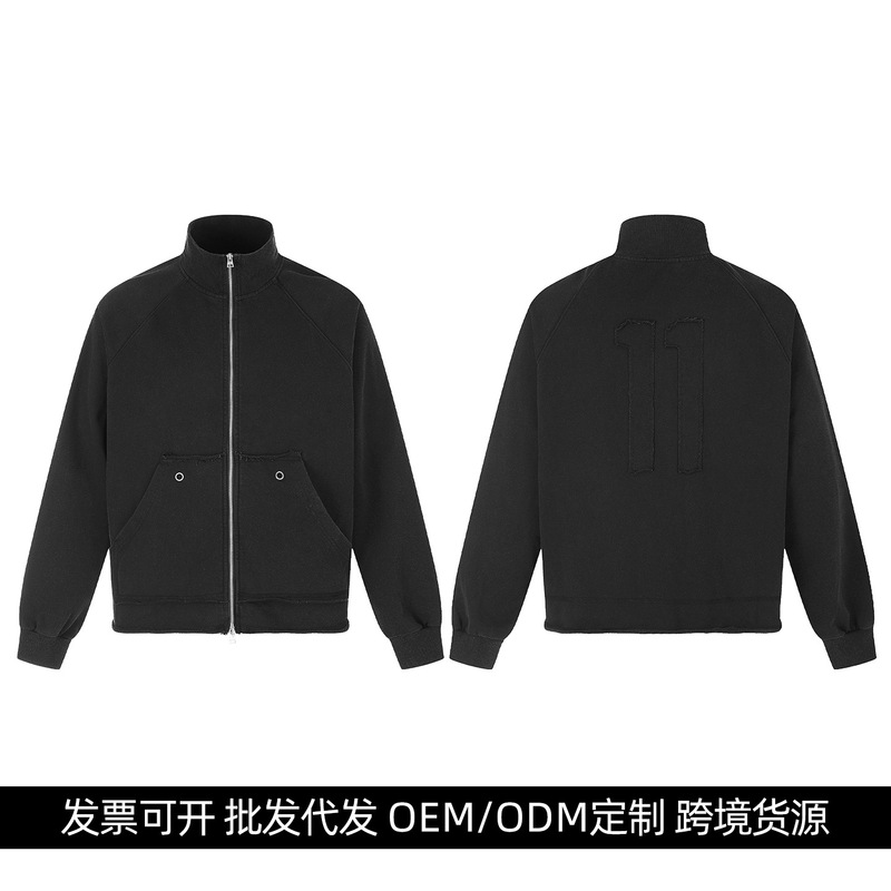 11KN American retro black jacket for men and women, loose fit, trendy brand, simple line patchwork, half stand-up collar, zip-up sweatshirt jacket 11KN American retro black jacket for men and women, loose fit, trendy brand, simple line patchwork, half stand-up collar, zip-up sweatshirt jacket