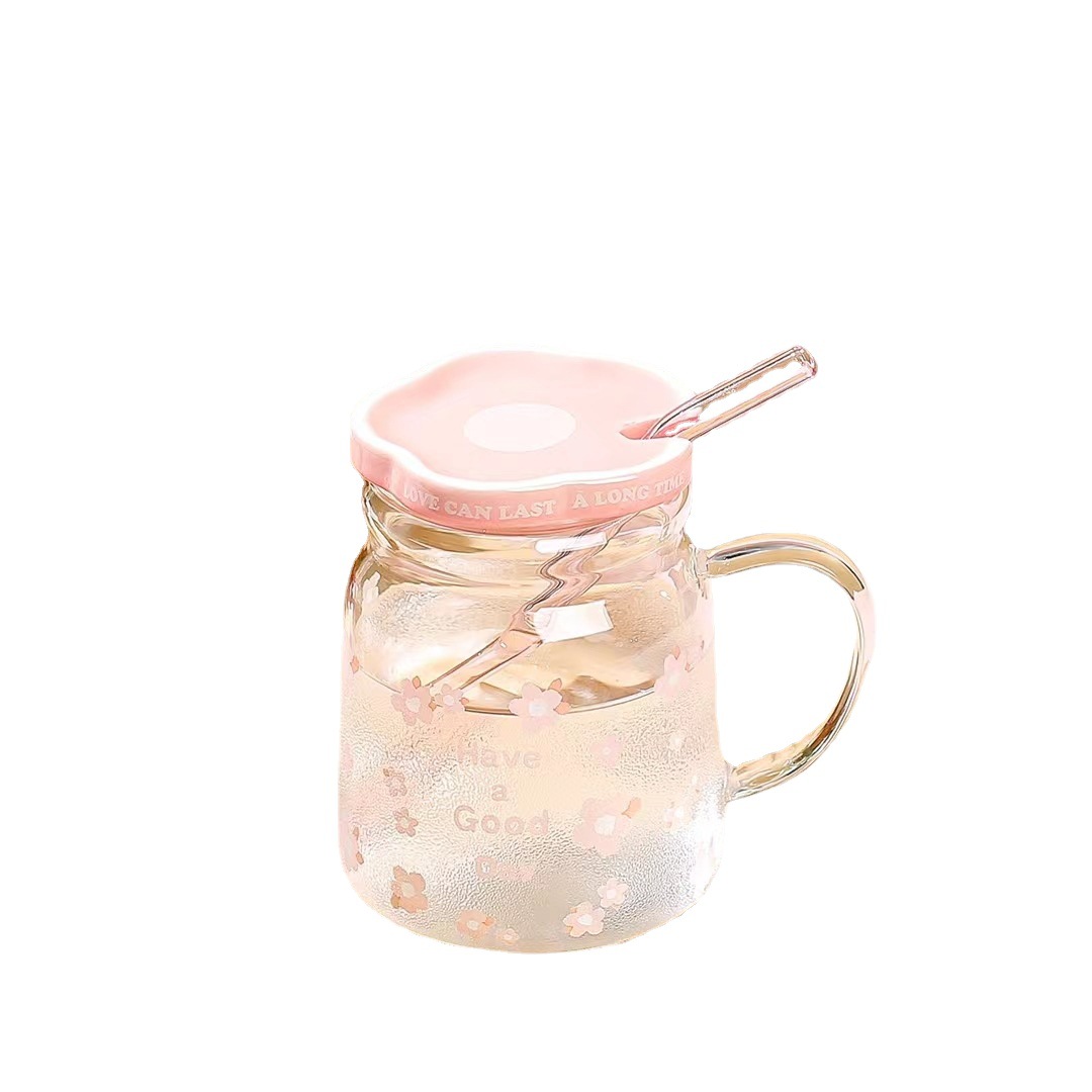 Taza de regalo de flor personalizada creativa con tapa taza de vidrio de paja chica corazón fresco taza de bebida de oficina