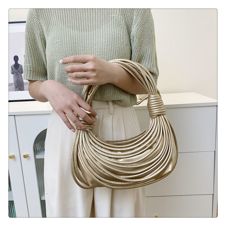 Streetwear Style Dumpling Shape Shape Small Size Women's Small Pu Leather Solid Color Streetwear Knot Thread Bundle Weaving Dumpling Shape Zipper Crossbody Bag