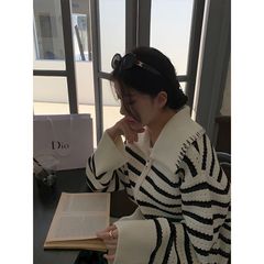 条纹开衫毛衣女外穿宽松慵懒风2025新款秋冬季设计感休闲外套上衣