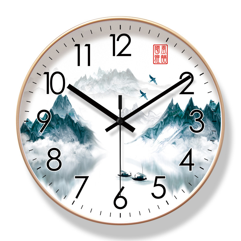 Reloj de pared de paisaje de estilo nacional 6267 ultra silencioso, reloj de sala de moda, reloj de cuarzo de barrido de segundos de nuevo estilo chino
