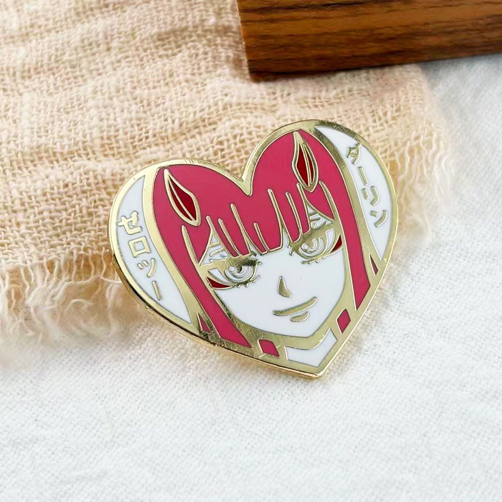 Anime Peripheral Enamel Metal Brooches, National Team 02 Heart Badges, Wholesale Pins for 2D Fans' Collection