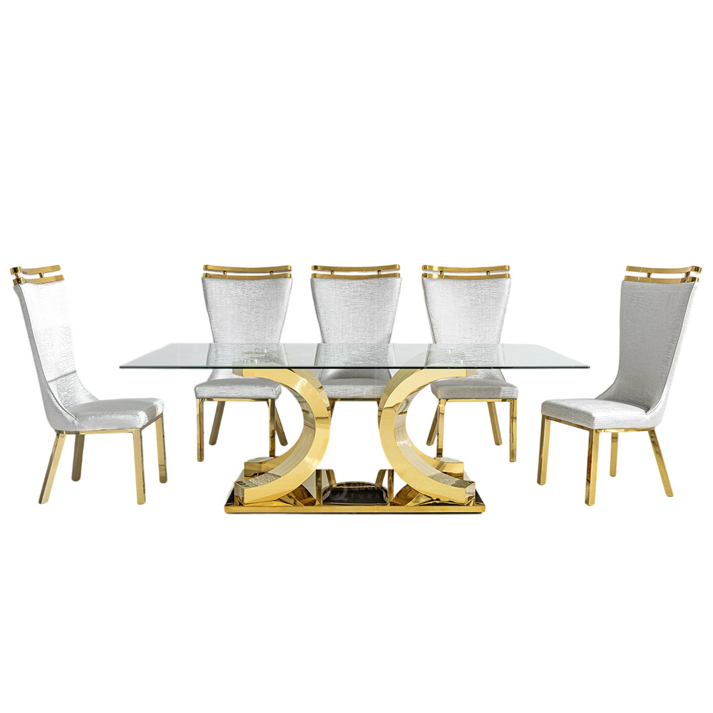 Mesa de Comedor de Mármol y Acero Inoxidable Rectangular para Restaurante y Hotel