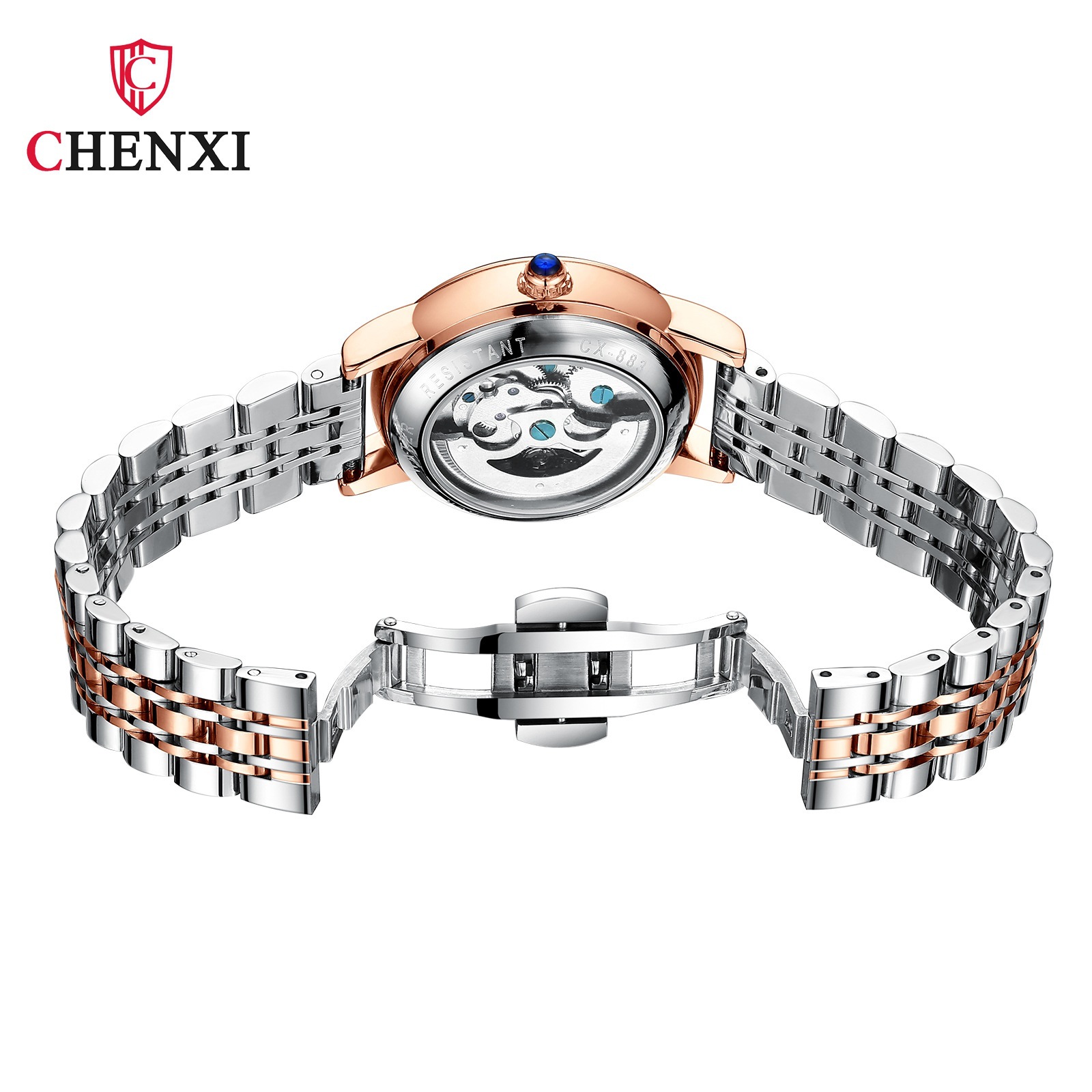 CHENXI nueva moda luminosa impermeable reloj de las mujeres de acero sólido cinturón hueco reloj mecánico automático