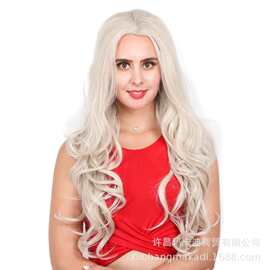 假发欧美女士13*2大面积蕾丝假发乳白色大波浪长卷发化纤假发头套