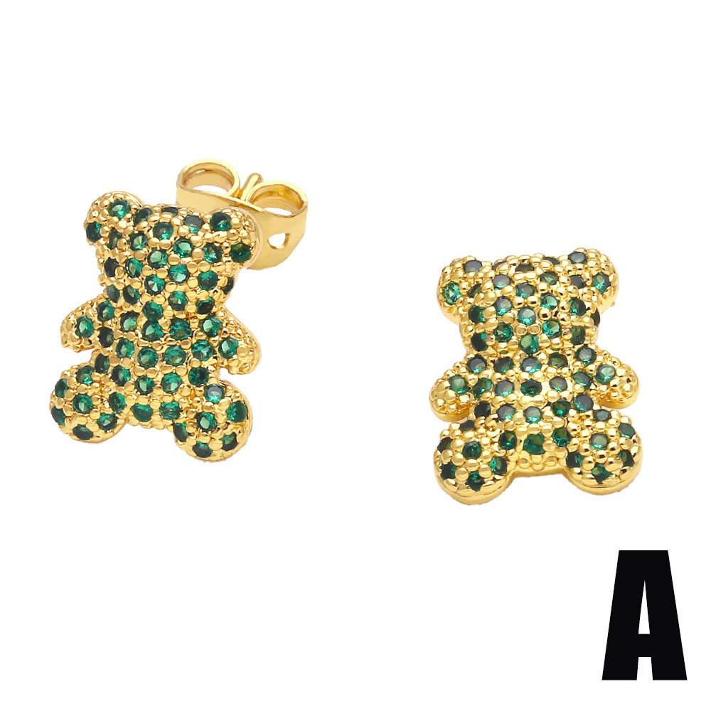 Fashion Rabbit Bear Copper Ear Studs Inlay Zircon Copper Earrings