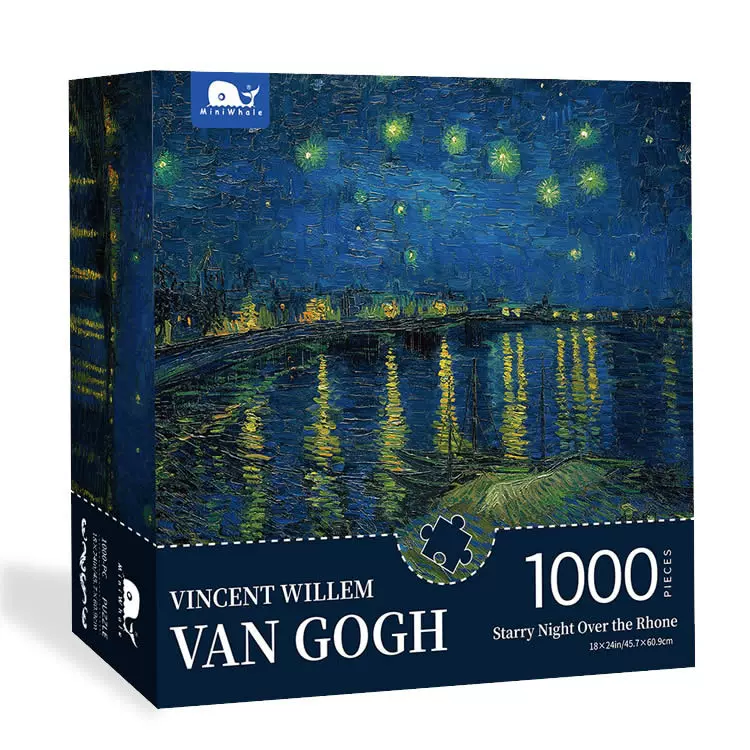 Miniwhale名画拼图1000块罗纳河上的星夜纸质拼图1000片成年批发